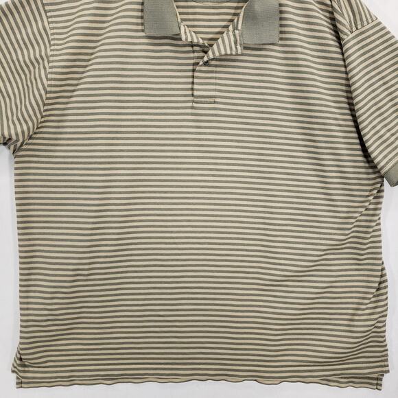 IZOD Polo Mens XXL Green Beige Striped Double Mercerized Short Sleeve Shirt - Picture 3 of 10
